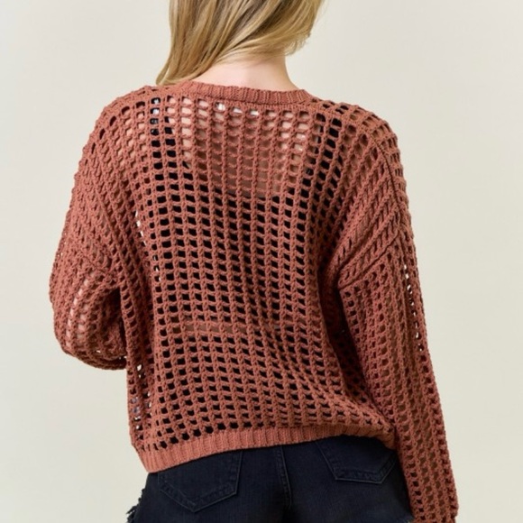 Doe & Rae Clay Crochet Fishnet Cropped Open Cardigan - Picture 2 of 5